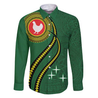 Manua Islands Polynesian Style Family Matching Tank Maxi Dress and Hawaiian Shirt LT9 Dad's Shirt - Long Sleeve Green - Polynesian Pride