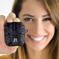 Custom New Zealand Taiaha Maori AirPods Case Minimalist Silver Fern All Black LT9 Black - Polynesian Pride