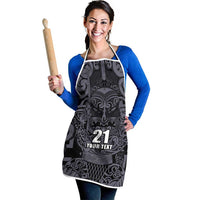 Custom New Zealand Taiaha Maori Apron Minimalist Silver Fern All Black - Polynesian Pride
