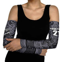 Custom New Zealand Taiaha Maori Arm Sleeves Minimalist Silver Fern All Black LT9 - Polynesian Pride
