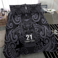 Custom New Zealand Taiaha Maori Bedding Set Minimalist Silver Fern All Black - Polynesian Pride