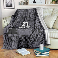 Custom New Zealand Taiaha Maori Blanket Minimalist Silver Fern All Black - Polynesian Pride