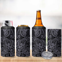 New Zealand Taiaha Maori 4 in 1 Can Cooler Tumbler Minimalist Silver Fern All Black LT9 - Polynesian Pride