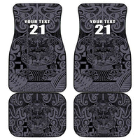 Custom New Zealand Taiaha Maori Car Mats Minimalist Silver Fern All Black LT9 - Polynesian Pride
