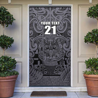 Custom New Zealand Taiaha Maori Door Cover Minimalist Silver Fern All Black LT9 Black - Polynesian Pride