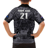 Custom New Zealand Taiaha Maori Family Matching Off The Shoulder Long Sleeve Dress and Hawaiian Shirt Minimalist Silver Fern All Black LT9 - Polynesian Pride