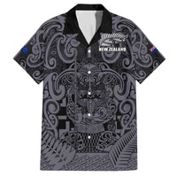 Custom New Zealand Taiaha Maori Family Matching Off The Shoulder Long Sleeve Dress and Hawaiian Shirt Minimalist Silver Fern All Black LT9 Dad's Shirt - Short Sleeve Black - Polynesian Pride