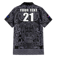 Custom New Zealand Taiaha Maori Family Matching Off The Shoulder Long Sleeve Dress and Hawaiian Shirt Minimalist Silver Fern All Black LT9 - Polynesian Pride