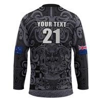 Custom New Zealand Taiaha Maori Hockey Jersey Minimalist Silver Fern All Black LT9 - Polynesian Pride
