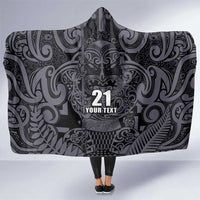 Custom New Zealand Taiaha Maori Hooded Blanket Minimalist Silver Fern All Black LT9 One Size Black - Polynesian Pride