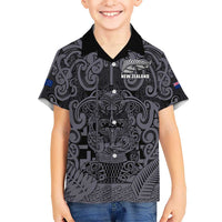Custom New Zealand Taiaha Maori Kid Hawaiian Shirt Minimalist Silver Fern All Black LT9 Kid Black - Polynesian Pride