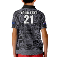 Custom New Zealand Taiaha Maori Kid Polo Shirt Minimalist Silver Fern All Black LT9 - Polynesian Pride