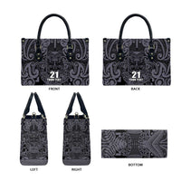 Custom New Zealand Taiaha Maori Leather Bag Minimalist Silver Fern All Black - Polynesian Pride