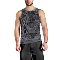 Custom New Zealand Taiaha Maori Men Tank Top Minimalist Silver Fern All Black LT9 - Polynesian Pride