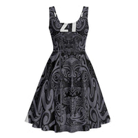 Custom New Zealand Taiaha Maori Midi Dress Minimalist Silver Fern All Black LT9 - Polynesian Pride