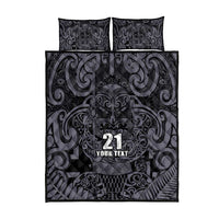Custom New Zealand Taiaha Maori Quilt Bed Set Minimalist Silver Fern All Black LT9 - Polynesian Pride