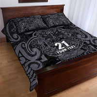 Custom New Zealand Taiaha Maori Quilt Bed Set Minimalist Silver Fern All Black LT9 - Polynesian Pride
