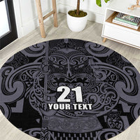 Custom New Zealand Taiaha Maori Round Carpet Minimalist Silver Fern All Black LT9 Black - Polynesian Pride