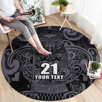Custom New Zealand Taiaha Maori Round Carpet Minimalist Silver Fern All Black LT9 - Polynesian Pride