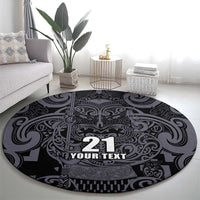 Custom New Zealand Taiaha Maori Round Carpet Minimalist Silver Fern All Black LT9 - Polynesian Pride
