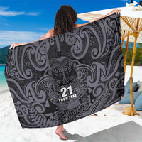Custom New Zealand Taiaha Maori Sarong Minimalist Silver Fern All Black LT9 One Size 44 x 66 inches Black - Polynesian Pride