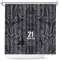 Custom New Zealand Taiaha Maori Shower Curtain Minimalist Silver Fern All Black LT9 Black - Polynesian Pride