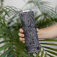 New Zealand Taiaha Maori Skinny Tumbler Minimalist Silver Fern All Black LT9 - Polynesian Pride