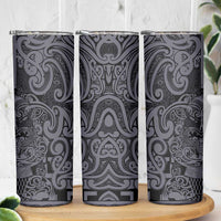 New Zealand Taiaha Maori Skinny Tumbler Minimalist Silver Fern All Black LT9 - Polynesian Pride