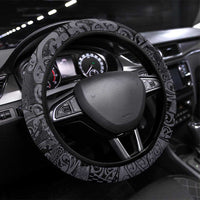 New Zealand Taiaha Maori Steering Wheel Cover Minimalist Silver Fern All Black LT9 Universal Fit Black - Polynesian Pride