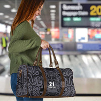 Custom New Zealand Taiaha Maori Travel Bag Minimalist Silver Fern All Black LT9 - Polynesian Pride