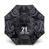 Custom New Zealand Taiaha Maori Umbrella Minimalist Silver Fern All Black LT9 One Size Folded 11.42 inch Opened Diameter 37.4 inch Black - Polynesian Pride