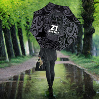 Custom New Zealand Taiaha Maori Umbrella Minimalist Silver Fern All Black LT9 - Polynesian Pride