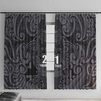 Custom New Zealand Taiaha Maori Window Curtain Minimalist Silver Fern All Black LT9 With Hooks Black - Polynesian Pride