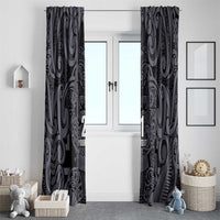 Custom New Zealand Taiaha Maori Window Curtain Minimalist Silver Fern All Black LT9 - Polynesian Pride