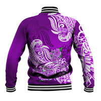 Polynesian Baseball Jacket Pacific Flower Mix Floral Tribal Tattoo Purple Vibe LT9 - Polynesian Pride