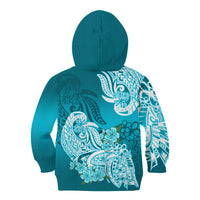 Polynesian Kid Hoodie Pacific Flower Mix Floral Tribal Tattoo Aqua Vibe LT9 - Polynesian Pride