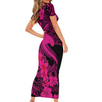 Aloha Hawaii Short Sleeve Bodycon Dress Hammerhead Shark Tattoo Polynesian Summer - Pink LT9 - Polynesian Pride