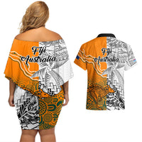 Fiji Australia Rugby Couples Matching Off Shoulder Short Dress and Hawaiian Shirt World Cup 2023 Polynesia Tapa Mixed Indigenous Aboriginal LT9 - Polynesian Pride