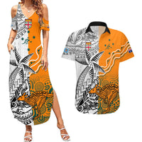 Fiji Australia Rugby Couples Matching Summer Maxi Dress and Hawaiian Shirt World Cup 2023 Polynesia Tapa Mixed Indigenous Aboriginal LT9 Gold - Polynesian Pride