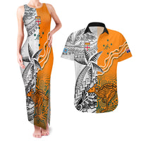 Fiji Australia Rugby Couples Matching Tank Maxi Dress and Hawaiian Shirt World Cup 2023 Polynesia Tapa Mixed Indigenous Aboriginal LT9 Gold - Polynesian Pride