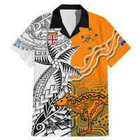 Fiji Australia Rugby Family Matching Mermaid Dress and Hawaiian Shirt World Cup 2023 Polynesia Tapa Mixed Indigenous Aboriginal LT9 Dad's Shirt - Short Sleeve Gold - Polynesian Pride