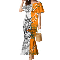 Fiji Australia Rugby Family Matching Mermaid Dress and Hawaiian Shirt World Cup 2023 Polynesia Tapa Mixed Indigenous Aboriginal LT9 Mom's Dress Gold - Polynesian Pride