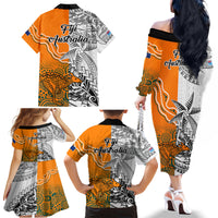 Fiji Australia Rugby Family Matching Off Shoulder Long Sleeve Dress and Hawaiian Shirt World Cup 2023 Polynesia Tapa Mixed Indigenous Aboriginal LT9 - Polynesian Pride