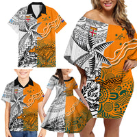 Fiji Australia Rugby Family Matching Off Shoulder Short Dress and Hawaiian Shirt World Cup 2023 Polynesia Tapa Mixed Indigenous Aboriginal LT9 - Polynesian Pride