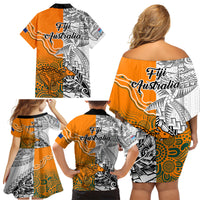 Fiji Australia Rugby Family Matching Off Shoulder Short Dress and Hawaiian Shirt World Cup 2023 Polynesia Tapa Mixed Indigenous Aboriginal LT9 - Polynesian Pride