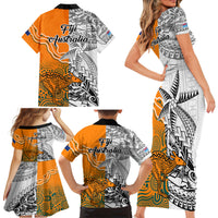 Fiji Australia Rugby Family Matching Short Sleeve Bodycon Dress and Hawaiian Shirt World Cup 2023 Polynesia Tapa Mixed Indigenous Aboriginal LT9 - Polynesian Pride