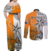 Personalised Fiji Australia Rugby Couples Matching Off Shoulder Maxi Dress and Long Sleeve Button Shirts World Cup 2023 Polynesia Tapa Mixed Indigenous Aboriginal LT9 - Polynesian Pride