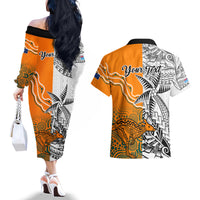Personalised Fiji Australia Rugby Couples Matching Off The Shoulder Long Sleeve Dress and Hawaiian Shirt World Cup 2023 Polynesia Tapa Mixed Indigenous Aboriginal LT9 - Polynesian Pride