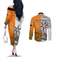 Personalised Fiji Australia Rugby Couples Matching Off The Shoulder Long Sleeve Dress and Long Sleeve Button Shirts World Cup 2023 Polynesia Tapa Mixed Indigenous Aboriginal LT9 - Polynesian Pride