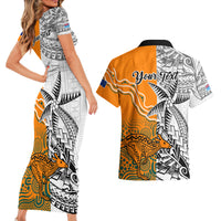 Personalised Fiji Australia Rugby Couples Matching Short Sleeve Bodycon Dress and Hawaiian Shirt World Cup 2023 Polynesia Tapa Mixed Indigenous Aboriginal LT9 - Polynesian Pride